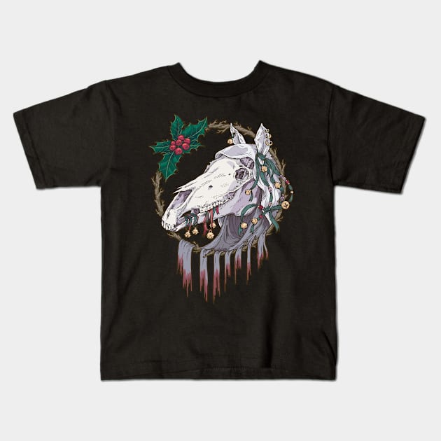 Mari Lwyd Winter Ghost Horse Kids T-Shirt by yaylemons